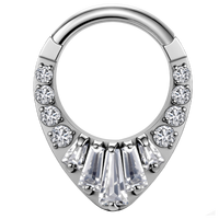 Piercing Clicker Septum en Titane ASTM F136 G23 avec Zircone Cubique (CZ) Formes Goutte d'eau, Baguette et Ronde Assorties, 16G 8mm 10mm, pour Nez, Daith, Hélix