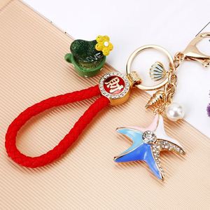 Luxury Pearl Shell Starfish Keychain Bling Diamond Pendant with Sea Shell Beads Fashion <b>Key</b> <b>Ring</b> for Women Gift Ready - Product Image 3