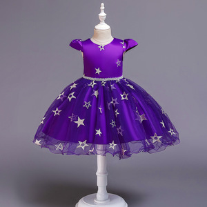 Vestido de tul bordado con estrellas rojas para niñas, vestido de princesa con cuello redondo y corte en A, verano 2019 - Product Image 4