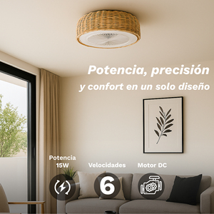 <b>Ceiling</b> <b>Fan</b> 20 Inches LED Light 15W Wicker <b>Remote</b> <b>Control</b> Indoor Use - Product Image 4