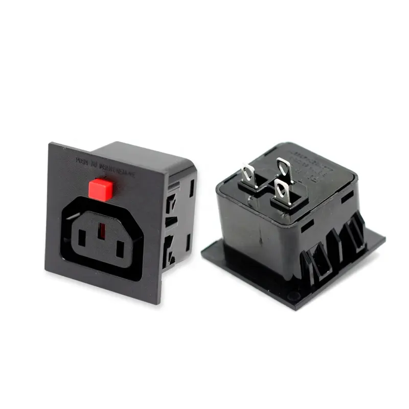 Anti tripping C13 lockable type power black female socket with Red button 220VAC 15A for Rack PDU