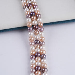 ไข่มุกน้ำจืดธรรมชาติสีขาวขนาด 8-8.5 มม. ขายส่ง สร้อยคอลูกปัดเงางาม งานกึ่งสำเร็จรูป สีม่วงและสีชมพูผสม - Product Image 1