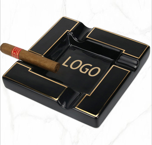 Logo personalizzato di lusso rettangolo posacenere in piedi porcellana <span class=keywords><strong>piatto</strong></span> di sigari bianco e nero in ceramica per esterno scatola di fumo di imballaggio - Product Image 5