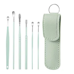 Kit d'outils de nettoyage des oreilles, 6 pièces, bâtonnets en acier inoxydable, cuillère de nettoyage des oreilles, dissolvant de cérumen, cure-oreille