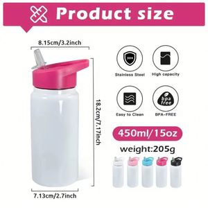 China RTS Sublimation Sippy Cup 14oz Insulated Kids Sports Water <b>Bottle</b> with Colored Sippy Lids Tumbler for Heat Press Printing - Product Image 2