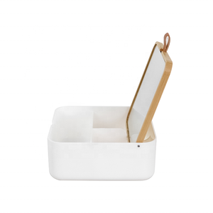 BSCI recyclage miroir de table en bambou au design carré de haute qualité miroir cosmétique en bambou avec rangement en plastique - Product Image 2