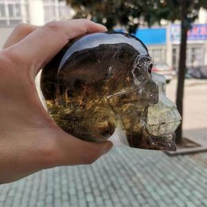 Natürliche Rauchquarz schädel klare Citrin kristalls tein kopfs chädel zur Dekoration