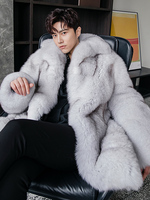 Manteau long en fourrure de renard super luxueux et moelleux pour homme, tissu tissé respirant, chaleur hivernale, fourrure épaisse