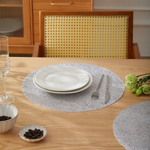 Round PVC Table <b>Mat</b> Heat Insulating <b>Waterproof</b> Placemat For Dining Table Silver Color - Product Image 4