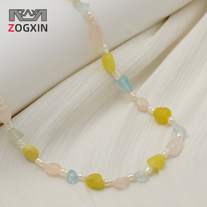 ZOGXIN Pearl Natural Stone Bead Necklace Multicolor Geometric Design For Women Party Fashion Jewelry - Product Image 1