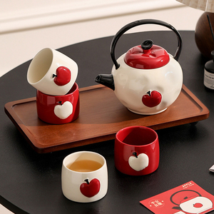 Creative Apple Ceramic <b>Tea</b> <b>Set</b> Gift Box <b>Tea</b> Pot <b>Set</b> with Wood Tray - Product Image 6