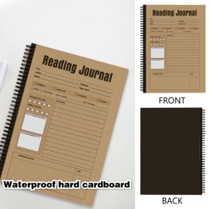 Journal de lecture A5 à reliure spirale marron 100 <span class=keywords><strong>pages</strong></span> vierges style relié avec couverture en papier pour un suivi quotidien critiques réfléchies - Product Image 2