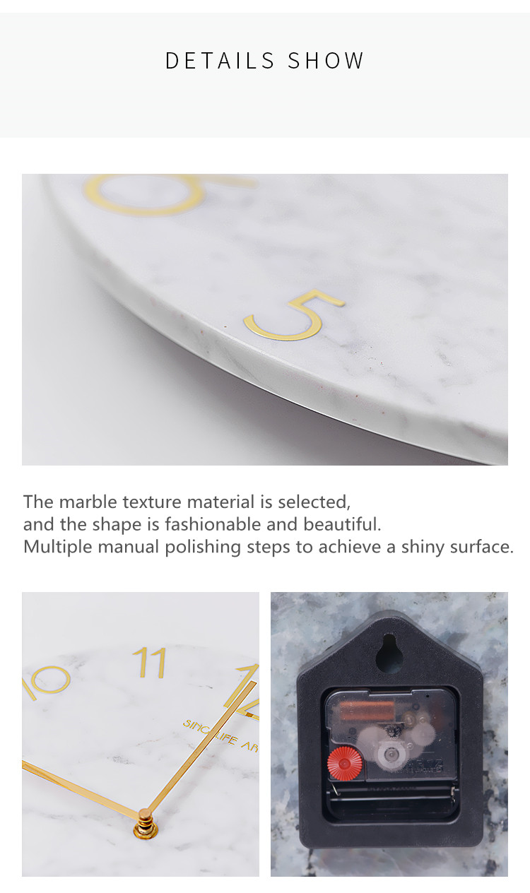 Round Wall Clocks Grey Stone Home Decor Modern Marble Wall Clock And Marble Art Craft horloge murale Gift Namibian White