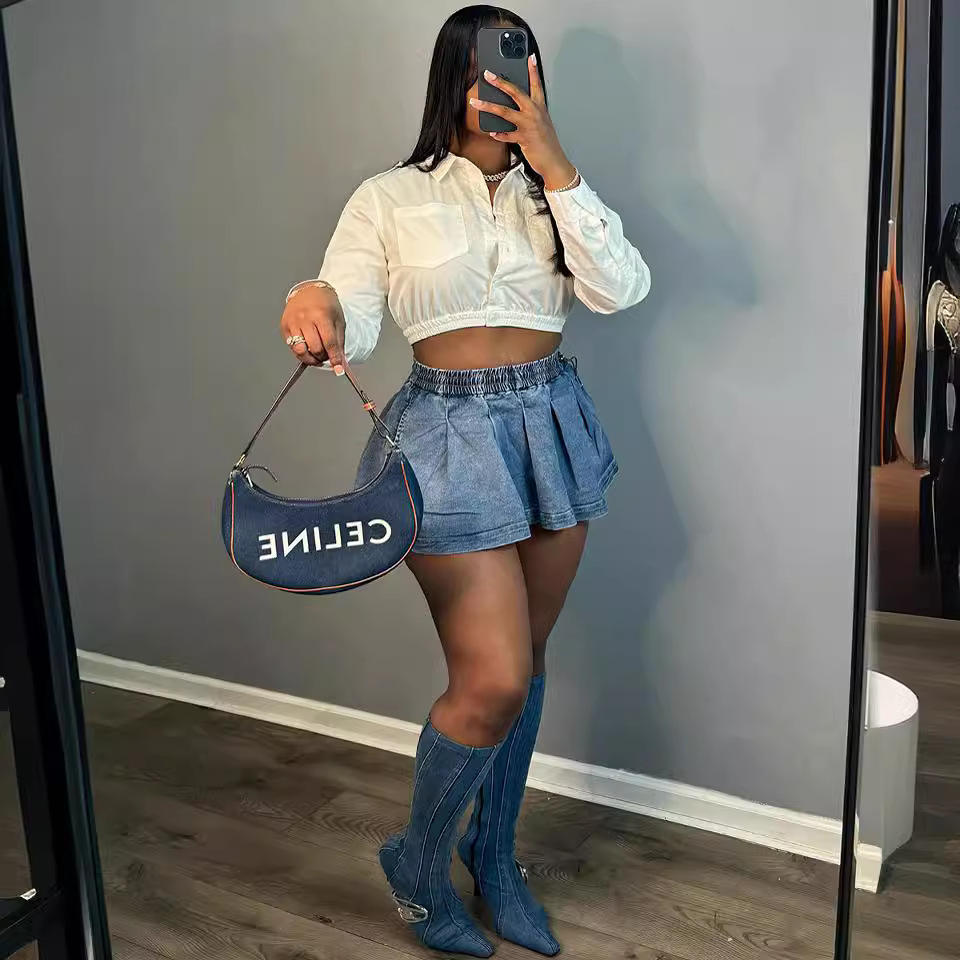 Denim Skirt Flounce Mini Skirt for Women 2025