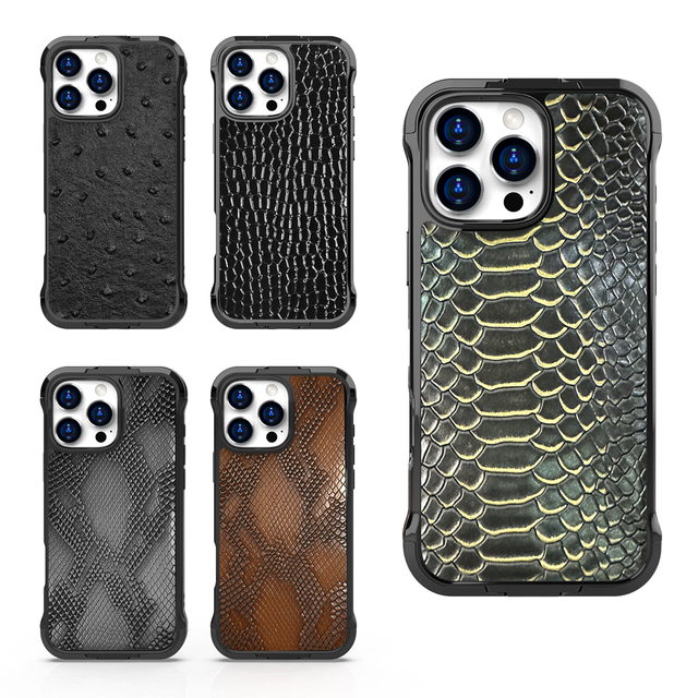 High Quality 5M TPU Shock-Protection Snake-Pattern PU Leather Phone Case for iPhone 17/16/15 Pro Max Series Phone Grip