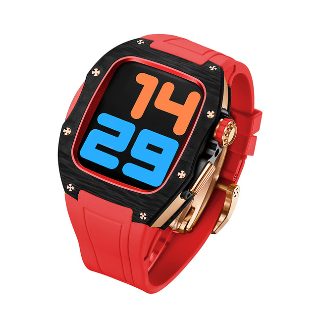 Custom Your Logo 45mm Iwatch Rubber Strap with Appl Watch Carbon Fiber Case