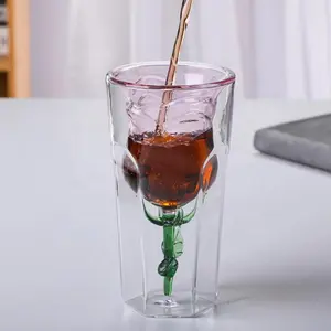 Unique créatif nouveau double rose verre rose doublure rouge vin tasse café jus tasse fabricants en gros