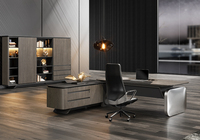 Bureau de direction moderne incurvé, finition grain de bois et noir, avec support métallique et tiroir verrouillable, mobilier de bureau