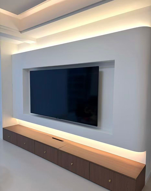 Modern Minimalist Wood TV Cabinet Eco-Friendly Design Wall-Mounted LED Panel for Living Room Hotel Apartment Use