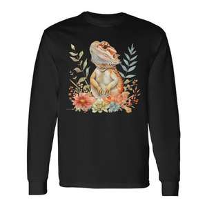T-shirt à manches longues pour amoureux des reptiles, dragon barbu, motif floral, nature, lézard - Product Image 1