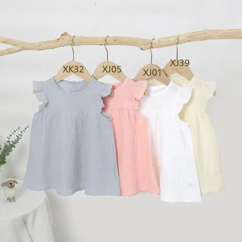 Frill Hem 100% Organic Cotton Muslin Sleeveless Baby Girls Dress Skirt Dress