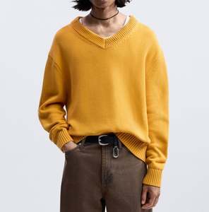 Suéter de punto con cuello en V suelto informal personalizado, suéter de algodón de manga larga para hombre, suéter de alta calidad - Product Image 4