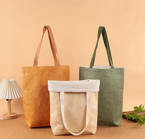 Bolsa de hombro en blanco impermeable personalizada, bolsa de compras publicitaria de papel Kraft lavable - Product Image 3