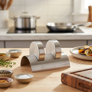 Stainless Steel Eco-Friendly Salt & Pepper Shaker Set with Decorative Display <b>Rack</b> - Product Image 3