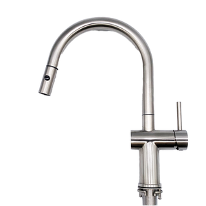 Robinet de cuisine Kemen de haute qualité, design moderne et luxueux, en acier inoxydable 304 brossé, à poignée unique, à montage sur pont, avec douchette en céramique - Product Image 1