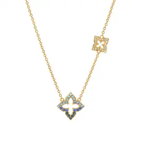 Gemnel sterling silver gold plated Four leaf clover starfish summer diamond pendant charm necklace