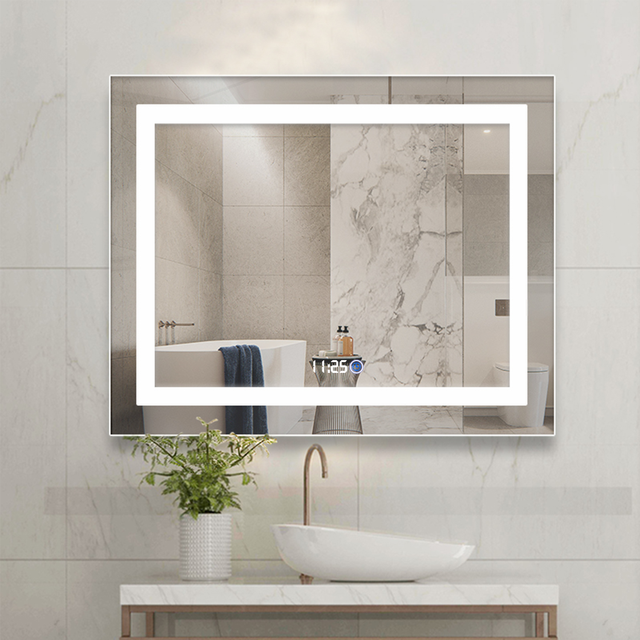 Newest Time Display Mirror Bathroom Customized LED Defogger Smart Mirror