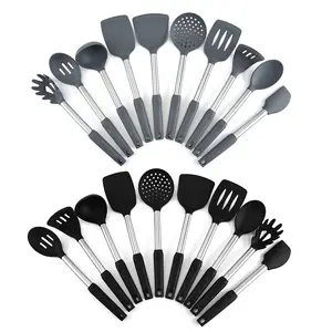 Hot Selling Kitchen Accessories Silicone Cooking Utensil Set With Copper Handle 10 Pcs Kitchen Gadgets Tools Set Non-stick Heat