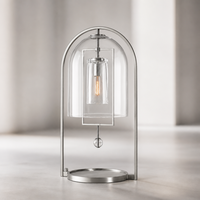 Lampe de table moderne en verre avec finition laiton, luminaire décoratif pour hôtel, villa, salon, chambre et projets.