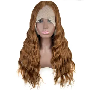 Grosir Wig Renda Depan untuk Wanita Penggunaan Sehari-hari Panjang Chestnut Coklat Alami Bergelombang Wanita Kualitas Tinggi Sintetis Renda Depan Wig Rambut