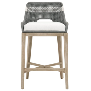 Tapestry Counter <b>Stool</b> -White Flat Rope, Natural Gray Mahogany, Pumice Fabric Durable High <b>Bar</b> <b>Stool</b> for Home <b>Bar</b> & Dining Room - Product Image 1