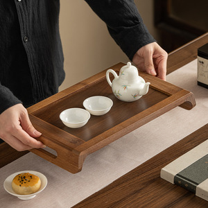 Bamboo Wood Tea Tray Rectangle Walnut Color Durable Minimalist Design For Home Use - Product Image 3