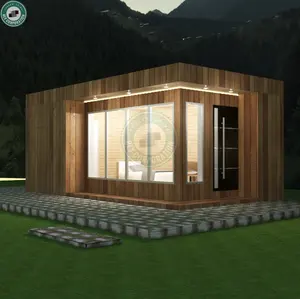 Flatpack Modular คอนเทนเนอร์บ้านไม้ป้องกัน Treated ไม้ Log Cabin Tiny House With Bath In โปรตุเกส