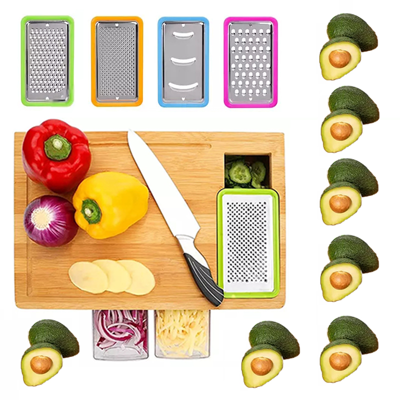 Лидер продаж, большая бамбуковая разделочная доска, Разделочные Блоки с лотками, деревянный разделочный блок мясника с 4 ящиками