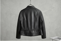 Manteau en cuir d'agneau souple de haute qualité pour femme, noir, col montant, taille ajustable avec cordon, manches raglan