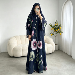 Conjunto de Abaya con Estampado Floral para el Ramadán y el Eid, Vestido Musulmán para Mujer, Kimono Abierto de Chifón con Hiyab, Venta al Por Mayor - Product Image 5