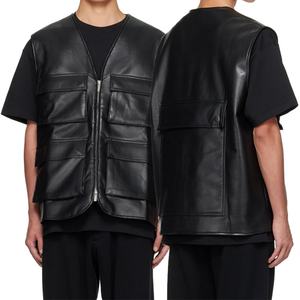 Gilet en cuir noir de haute qualité avec poches à rabat et fermeture éclair, veste sans manches décontractée pour hommes - Product Image 6