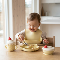 Ensemble de vaisselle pour enfants à prix réduit, assiette, gobelet, fourchette et cuillère en acier inoxydable, set de table en silicone pour bébé