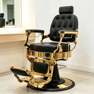 Fauteuil de Barbier Haut de Gamme en Cuir Noir avec Base Dorée, Fauteuil Inclinable Réglable pour Salon de <span class=keywords><strong>Coiffure</strong></span> - Product Image 2