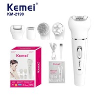 Kit d'épilation féminin Kemei KM-2199 5 en 1, 450 mAh rechargeable, IPX4, éliminateur de poils des pieds, masseur nettoyant pour le visage, tondeuse à poils des jambes