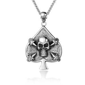 Collier pendentif crâne en acier inoxydable, forme de pique avec chaîne pour hommes et femmes, bijoux à la mode SP467 - Product Image 1
