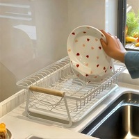 Égouttoir à vaisselle de cuisine tout-en-un en bois massif, design moderne, organisateur multifonctionnel blanc, sans installation