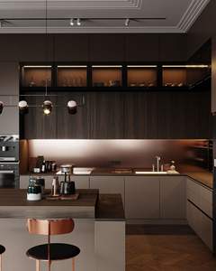 Modern Modular Kitchen <b>Cabinets</b> with Glass Doors Flat Panel Design Customizable Size for Contemporary Kitchen Remodeling - Product Image 1