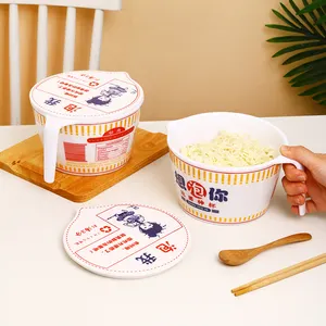 Japanese Ramen Bowl Color-Glaze Ceramic Salad Soup Instant Noodle Bowl With Handle And Lid Kitchen Dinner Mixing Bowl Set
