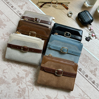 Cartera Corta de Mujer de PU con Diseño Vintage, Hebilla Metálica Decorativa, Monedero con Cremallera, Tarjetero Bifold con Ventana para Foto de Identificación