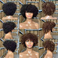 Perruques Courtes Pixie pour Femmes, Cheveux Vierges Non-Lace, Perruques Frisées Kinky à Frange, Haute Densité, Idéales pour les Vacances, Vente en Gros à Prix Abordable